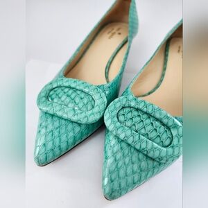 kate spade Turquoise Leather Pointed-Toe Heels with Decorative Buckle